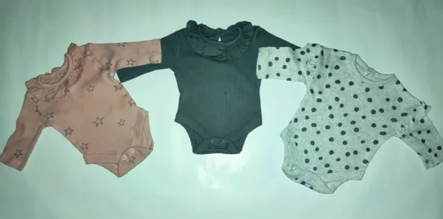 Baby Girls Bundle Tiny Baby Size Up To 6Lbs 3 X Cotton Rib Long Sleeved Bodysuit