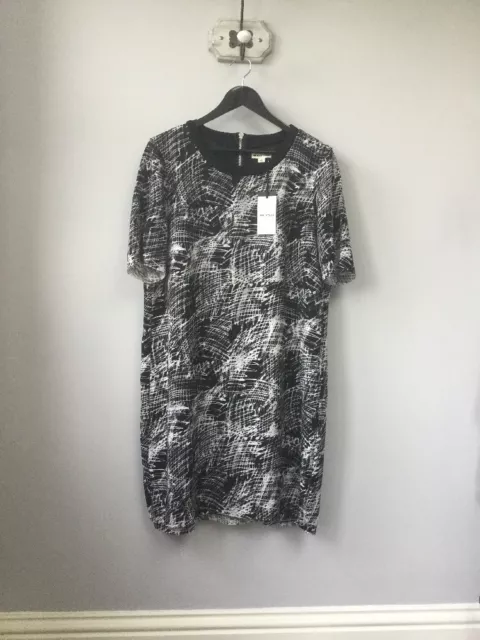 BNWT Gorgeous Ladies Whistles Black & White Scribble Print Shift Dress, UK 14, T