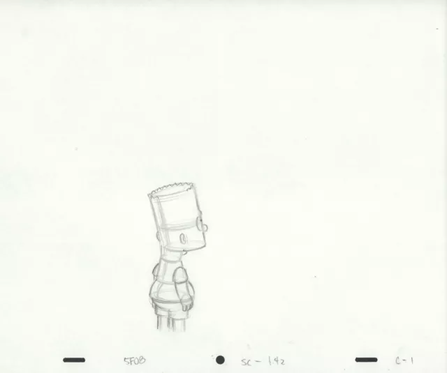 The Simpsons Pencil Animation Art - Bart 3/4 Figure from the Rear C-1