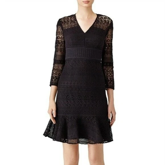 Shoshanna Aviva Black Lace Crochet Fit Flare Cocktail Party Dress Women's 6