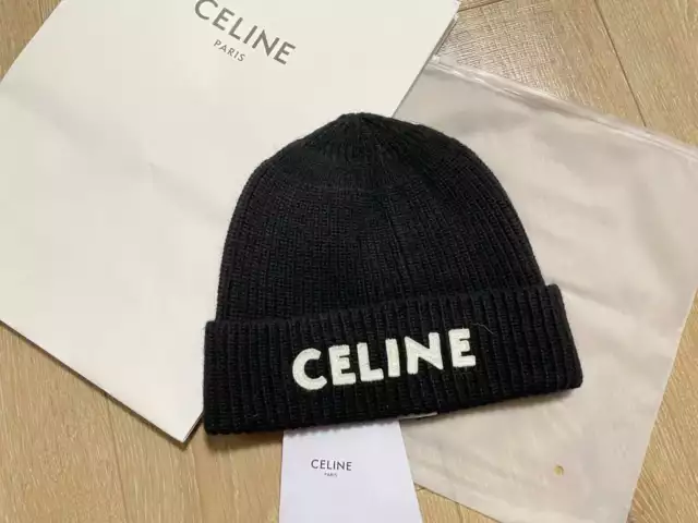 Celine Paris Black Wool Embroidered Beanie Cap Unisex