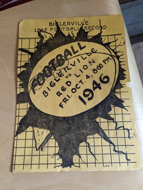 Ephemera - 1946 Biglerville Pennsylvania Football Record