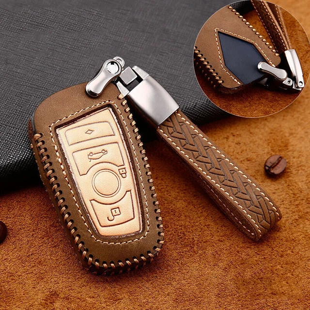 Brown 4 BTNS Leather Car Key Cover For BMW 1 3 4 5 7 Series X3 X4 M5 M6 GT320li