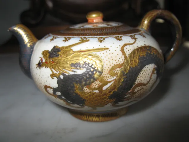 japanese satsuma miniature teapot kyoto fuzan dragon meiji gilt