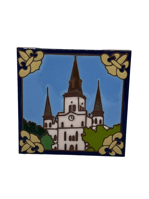 Vtg 6" Italian Terra-Cotta New Orleans St. Louis Cathedral Tile Trivet