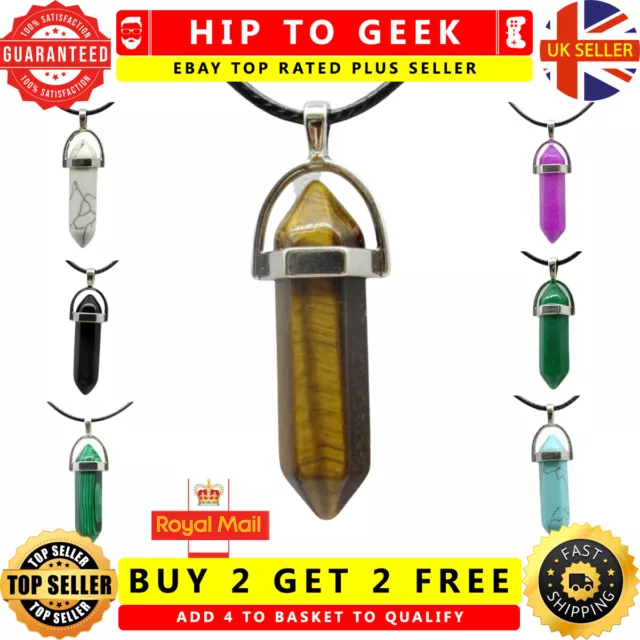 Natural Quartz Chakra Crystal Healing Point Cut Gemstone Pendant Reiki Necklace