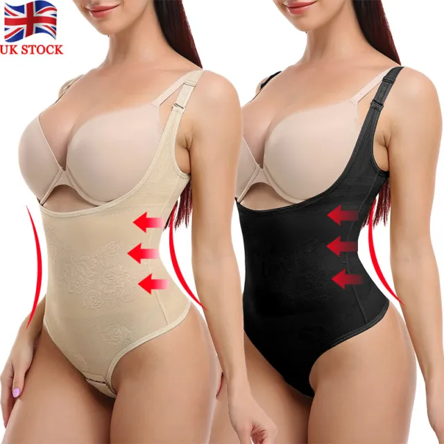 Jacquard Women Tummy Control Thong Bodysuit Shapewear Full Body Shaper Corset UK