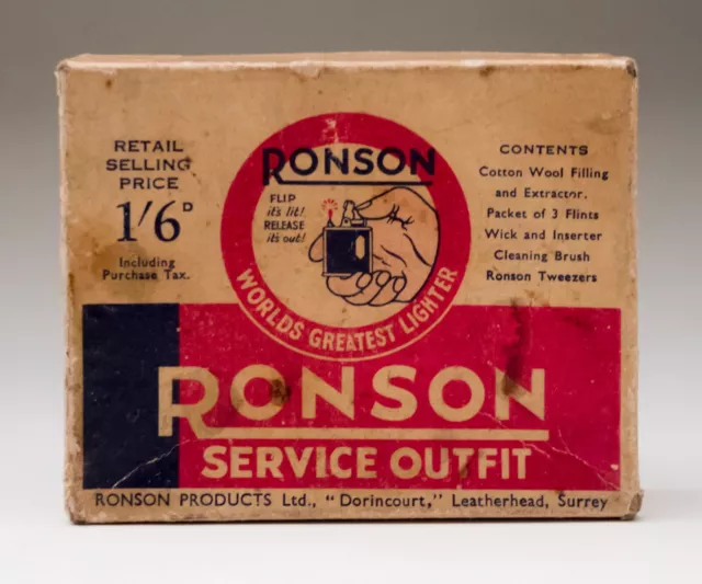 Vintage Ronson Service Outfit Cardboard Box, Smoking Tobacco  Advertising 1950s