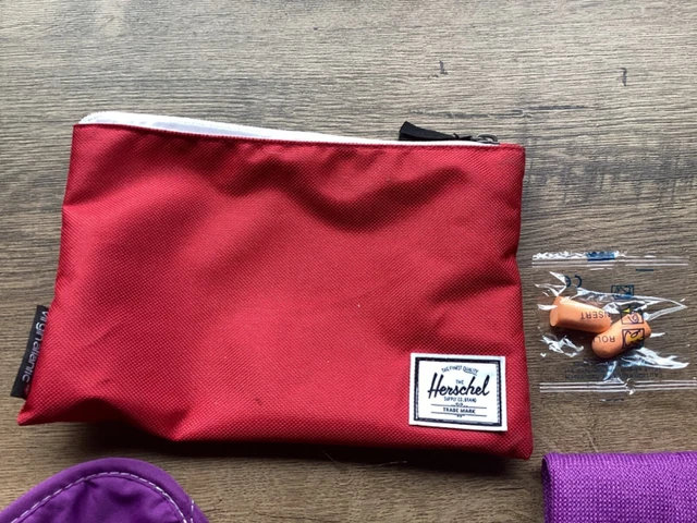 Virgin Atlantic Herschel red washbag & purple accessories 2