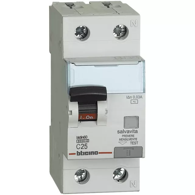 BTicino GN8813AC25 Interrupteur Magnétothermique Différentiel BTDIN60 1P+N Type