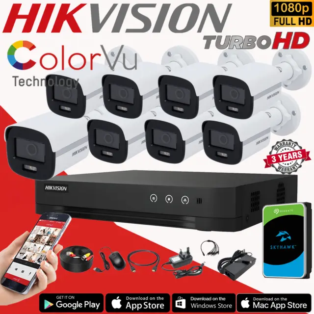 HIKVISION Full HD ColorVu CCTV Camera System HD 1080P DVR Outdoor Security Kit