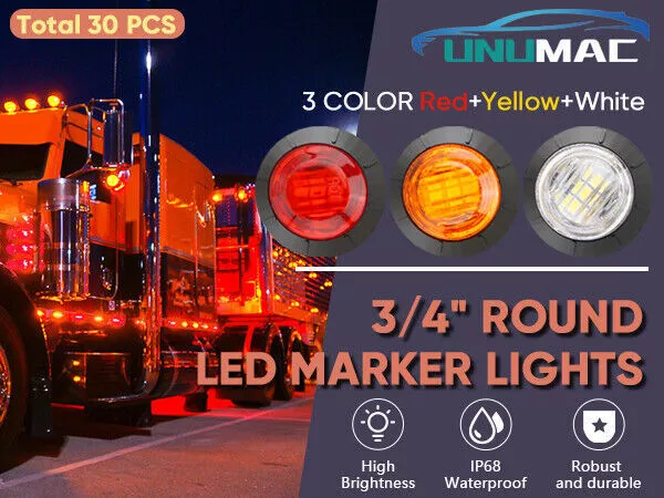 20/50/100x Round LED Marker Lights 3/4" Truck Trailer Side Bullet Lamp Amber Red 2