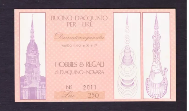 Buono d'Acquisto Hobbies & Regali di D'Aquino Novara 250 Lire 30-6-1977