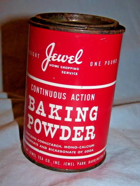 Vintage Jewel Tea Home Shopping Service Baking Powder-1 Pound Tin w/Lid