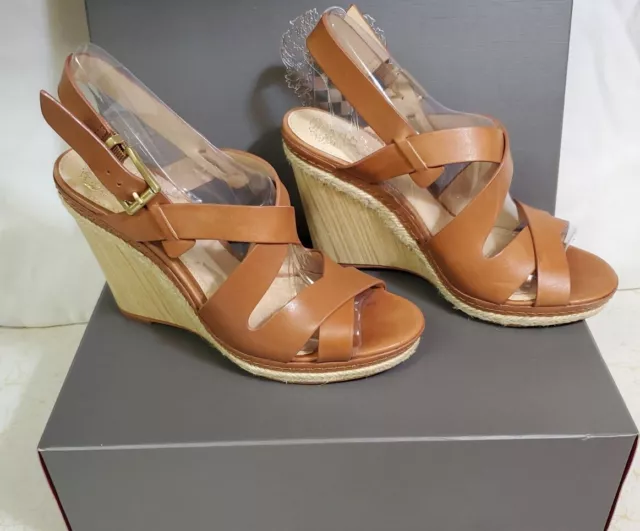 Vince Camuto Maben Espadrille Wedges Cognac Summer New Vachetta VC-MABEN SIZE 7M