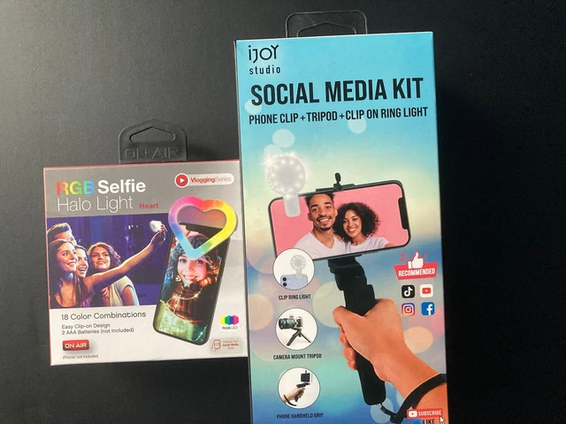 Set Of 2 ~ Social Media Kit  Phone Clip, Tripod, and Clip On Ring + Halo Light