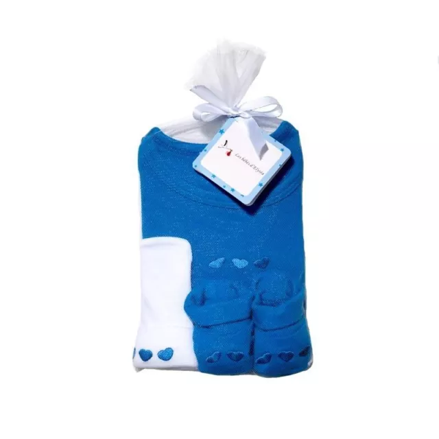 Baby's bodysuit, bonnet, booties gift set 0-3mths Royal Blue with 3 hearts motif
