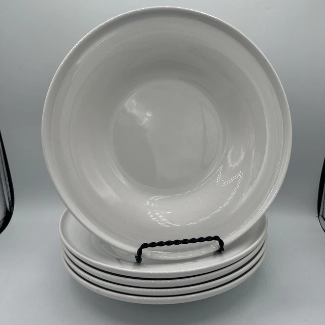 Set Of 5 IKEA White Shallow 9.5" Pasta Soup Bowls Ceramic Stoneware 15541