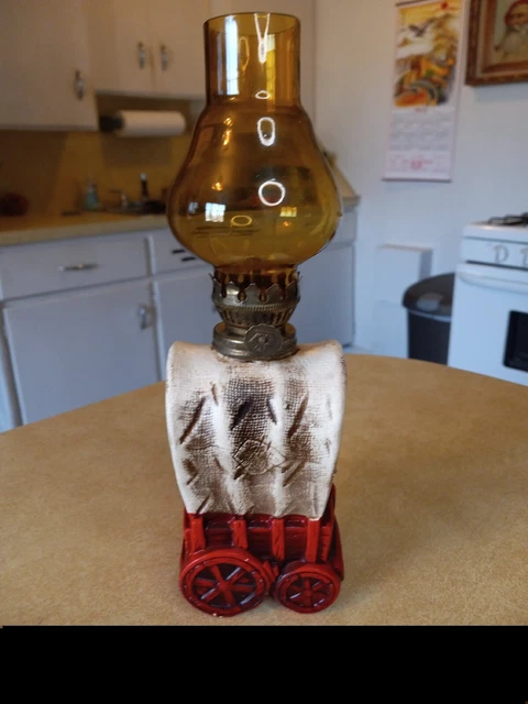 Vintage Oil Lamp Western Conestoga Covered Wagon 10” Tall Wild West Decor