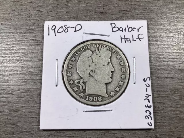 1908-D Barber Silver Half-Dollar VG Denver Mint-032824-05