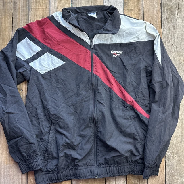 REEBOK VINTAGE GRAND Logo Veste Hommes Taille L Noir Bordeaux
