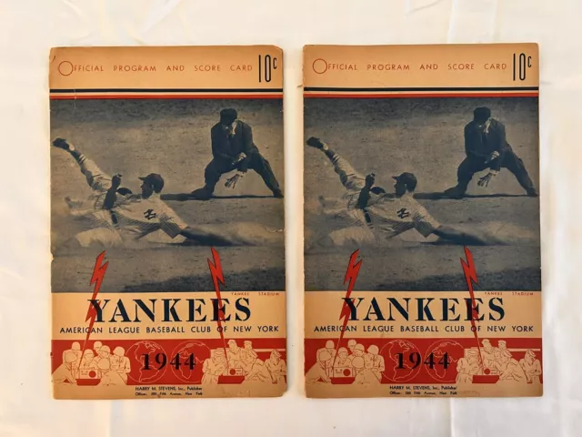 1944 -Two OFFICIAL PROGRAM  & SCORE CARD NEW YORK YANKEES Vs Boston & Detroit