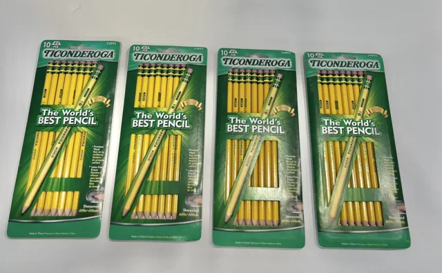4 Pack = 40 Pcs ~ TICONDEROGA Pencils Pre-Sharpened Graphite #2 HB  Yellow 33892