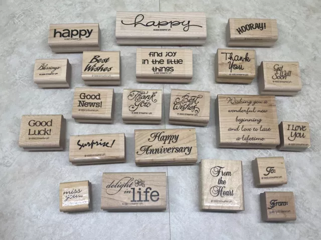 Lot of 20+ Stampin Up Words Wood Mounted Stamps Happy Surprise To From Thank You