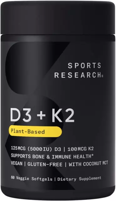 Vitamin D3 + K2 with 5000Iu of Plant-Based D3 & 100Mcg of Vitamin K2 as MK-7 Non
