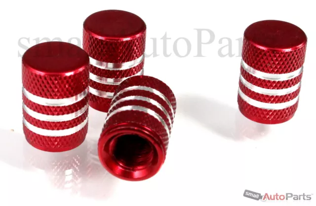 (4) car truck bike **RED ALUMINUM** tire valve stem CAPS with chrome stripes