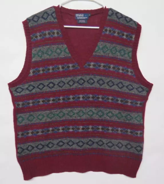 VTG POLO RALPH Lauren Fair Isle Wool V-Neck Mens Sz L Sweater Vest ...