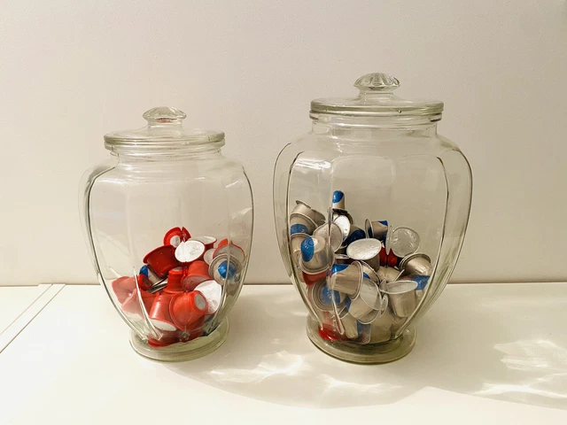 🔴 set 2 grandi vasi da drogheria confetteria bar anni 50 in vetro sfaccettato