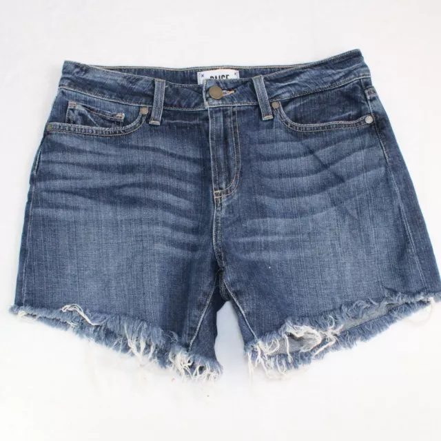 Paige Denim Jean Shorts Size 26 Blue Distressed Emilia Cut Off Cuffed Raw Hem