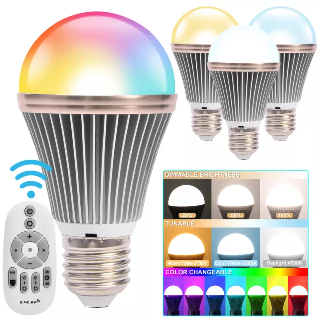 9W E27 RGBW Smart LED Light Bulbs Remote Control Dimmable Home Lamp Bar Party UK