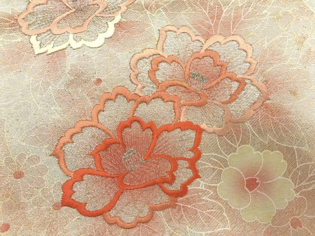 6494460: Japanese Kimono / Antique Nagoya Obi / Noshi With Peony