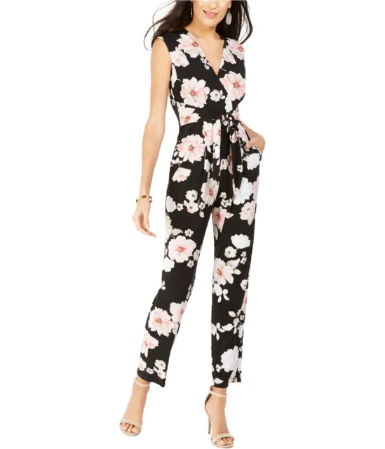 Jessica Howard Womens Floral-Print Jumpsuit, Black, Small