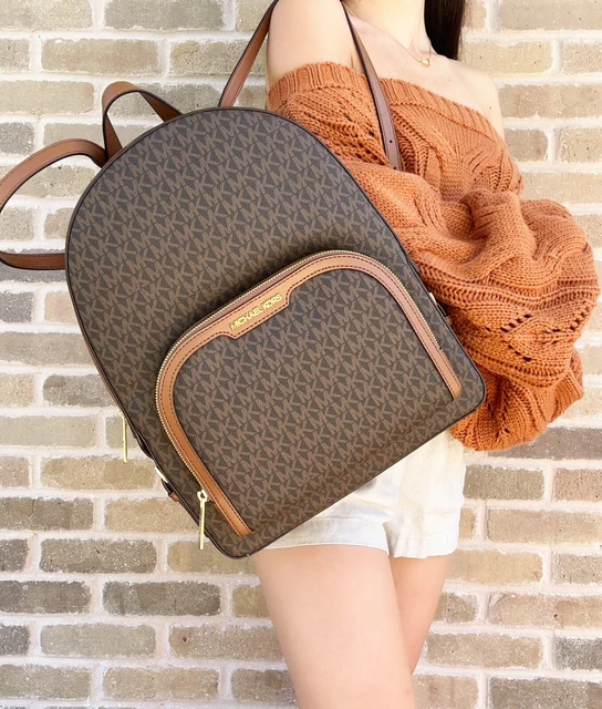 MICHAEL KORS ABBEY Jaycee Large Backpack Brown MK Signature School Bag