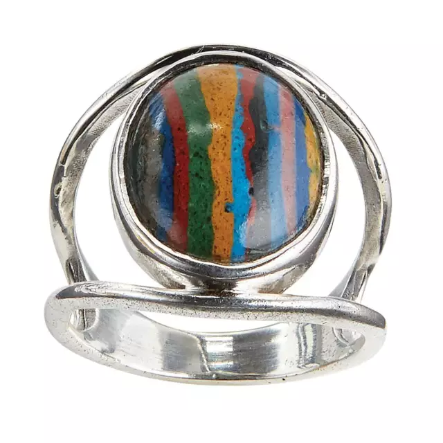Floriana Women's Rainbow Calsilica Ring - Solitaire in Sterling Silver Setting
