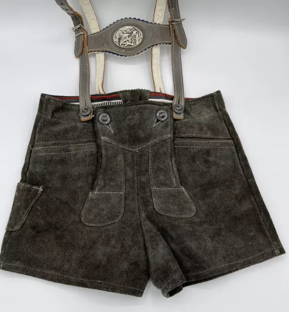Lederhosen Child Suede Leather Grey Suspenders Oktoberfest 24” Waist