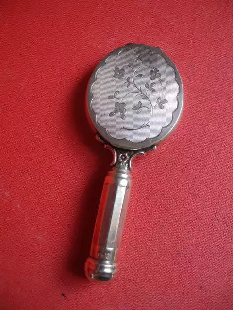 Silber Schminkspiegel Lippenstift Puderdose  Taschenspiegel Handtasche um 1920