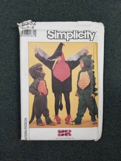 Simplicity Pattern #8332 ~ Dinosaur Costume Jumpsuit ~ Child 6-8 ~ FF/UC