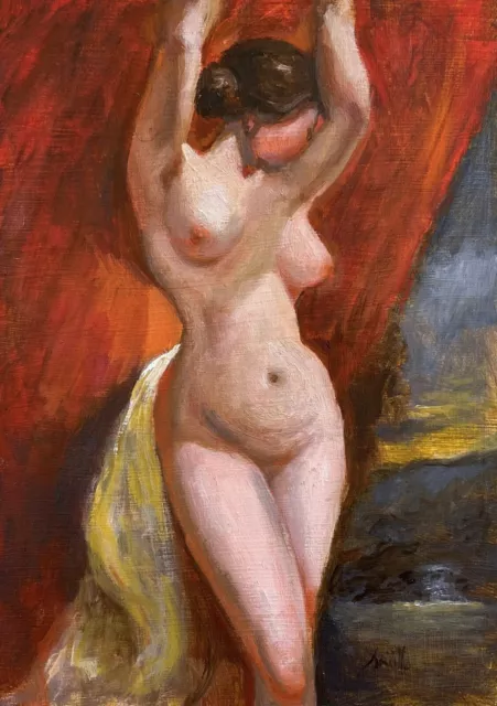 Original oil painting Old Master style Female Nude William Etty study, Framed.