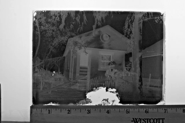 5x7" Woman Fancy Hat House Glass Plate Negative Black & White Photo VINTAGE R641