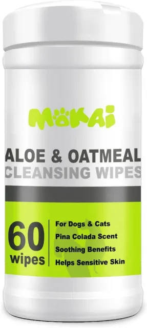 MOKAI Aloe & Oatmeal Grooming Wipes For Dogs and Cats| Pet Cleansing Wipes