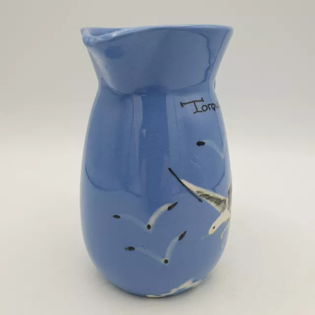 Babbacombe Pottery Milk Jug, Torquay Devon Hand-painted blue jug with Seagulls 2