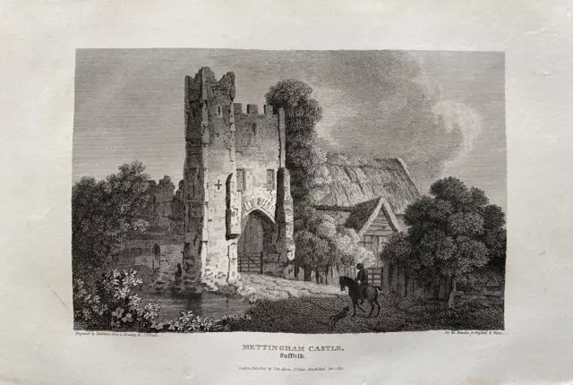 1813 Antique Print; Mettingham Castle near Bungay, Suffolk after Neale