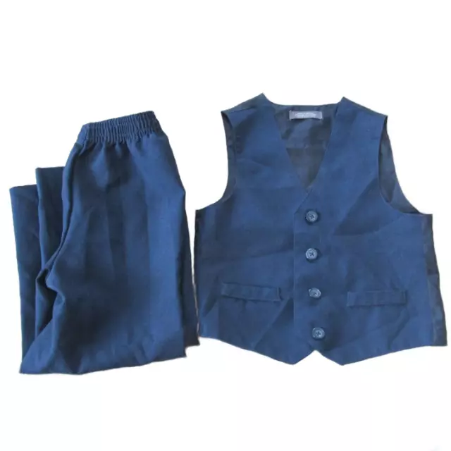 Van Heusen 2 Pc Button Front Suit Vest Pants Outfit Boys Size 4 Blue Elastic