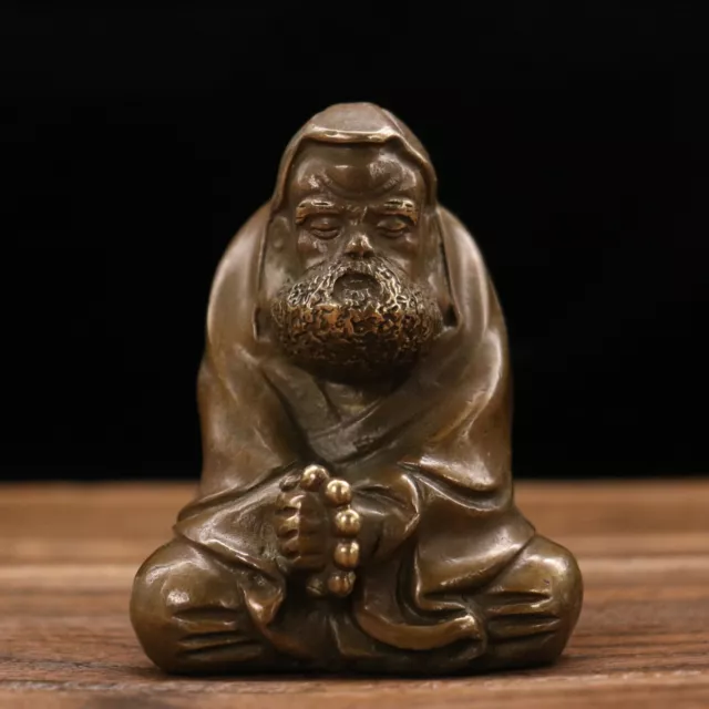 Collectable Chinese bronze Copper Hand Carved Daruma's statue exquisite ornament