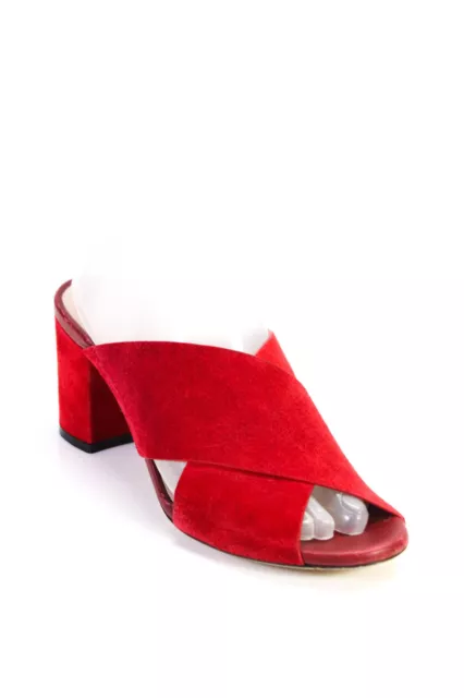 Barneys New York Womens Red Suede Criss Cross Block Heels Sandals Shoes Size 9