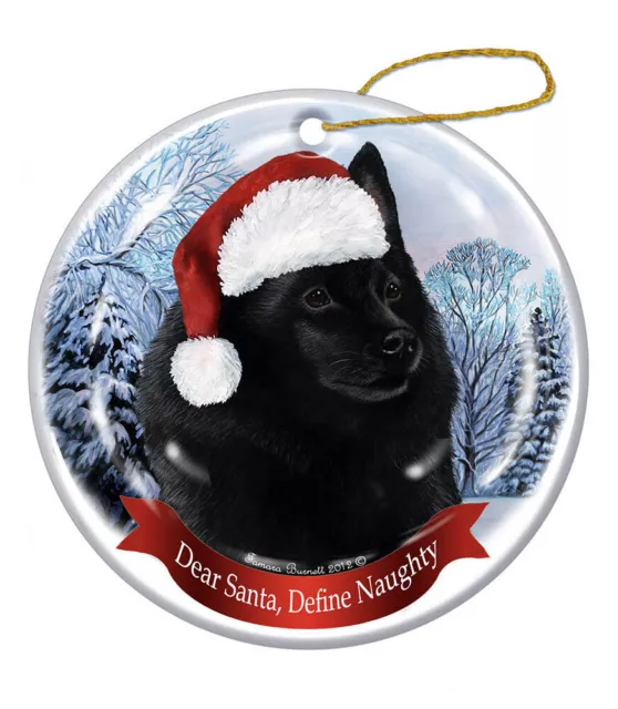 Holiday Pet Gifts Schipperke Santa Hat Dog Porcelain Christmas Tree Ornament